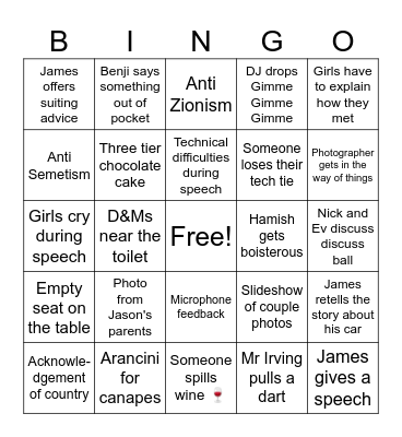 Wedding Bingo Card