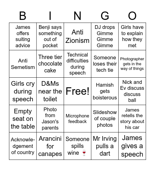 Wedding Bingo Card