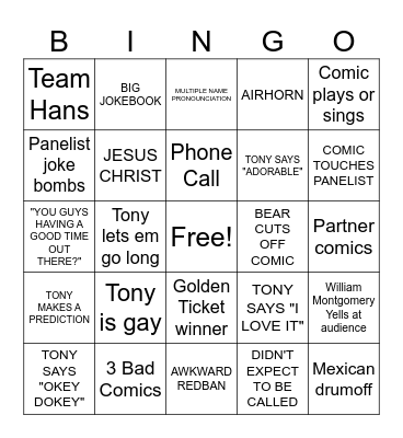 Kill Tony Bingo 2023 Bingo Card