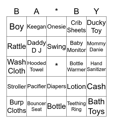 Baby Bingo Card