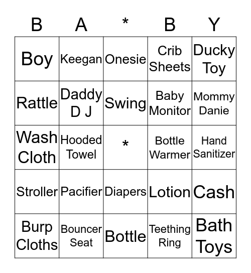 Baby Bingo Card