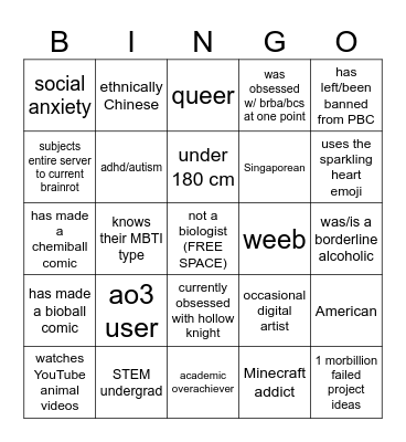 BioBall member Bingo Card