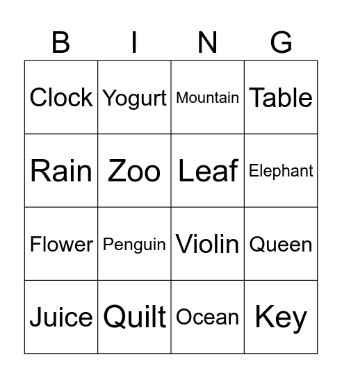 BINGO Card