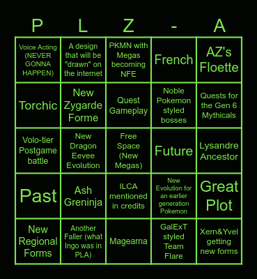 Pokemon Legends: Z-A Bingo V2 Bingo Card