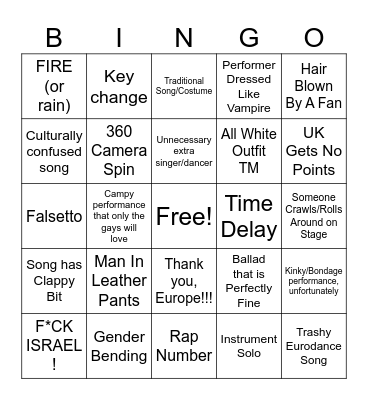 Eurovision 2024 Bingo Card