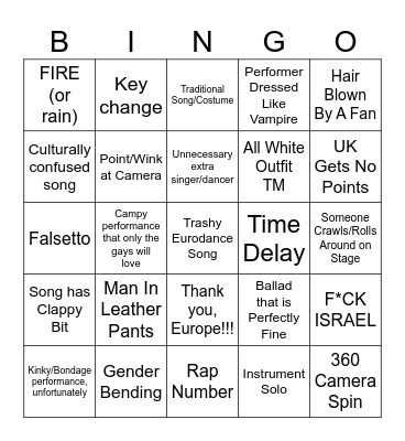 Eurovision 2024 Bingo Card