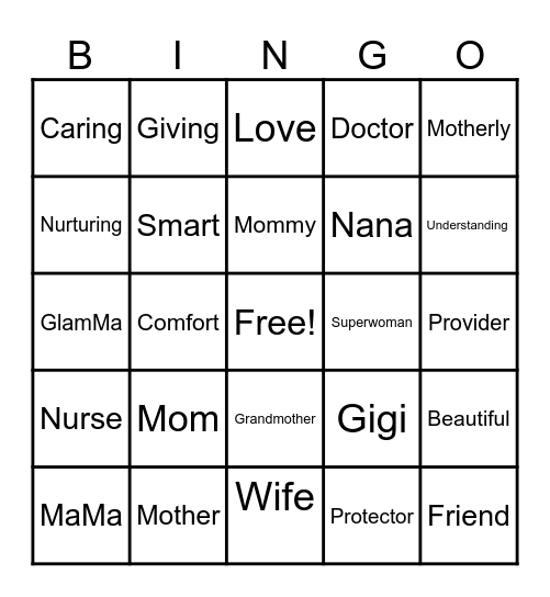 Mother's Day Bingo Card