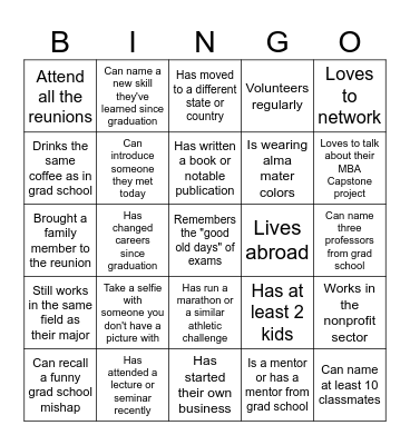 UCI MBA 10-year reunion Bingo Card