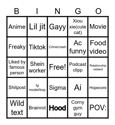 IG REEL BINGO!!!! Bingo Card
