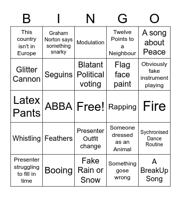 EuroVision 2024 Bingo Card