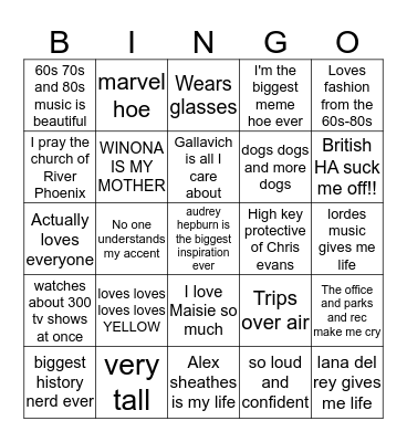 @julianfinemanhateclub Bingo Card