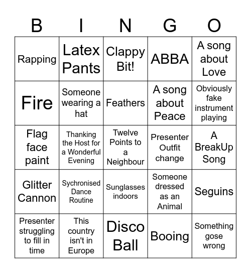 Eurovision 2024 II Bingo Card