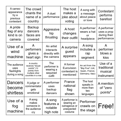 Eurovision 2024! Bingo Card