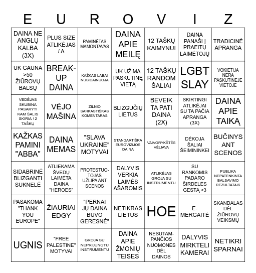 EUROVIZIJOS BINGO Card