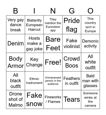 Eurovision Bingo Card