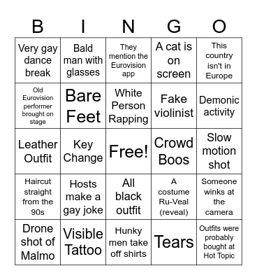 Eurovision Bingo Card