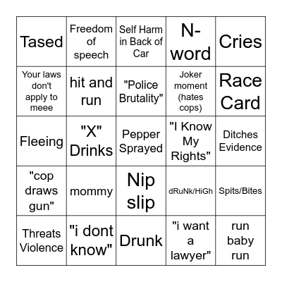 Body Cam Bingo Card