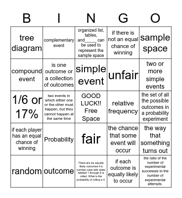 Probability Bingo Card