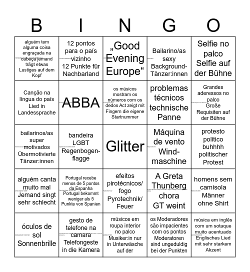 Eurovision 2024 Bingo Card