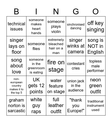 I'm not your Goy! Eurovision Bingo Card