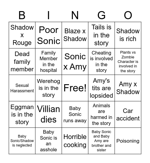 Sonic brainrot Bingo Card