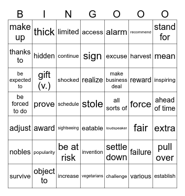 第11周词汇清单 Bingo Card