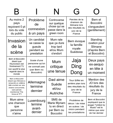 BINGO Eurovision 2024 (sponsorisé par le Crédit Mutuel qui donne le LA) Bingo Card