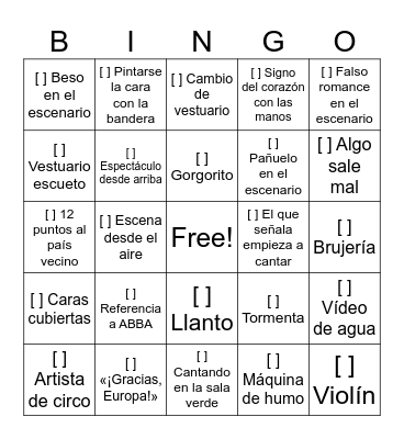 Eurovision Bingo Card