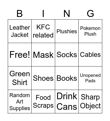 Room Cleaning Bingo Card