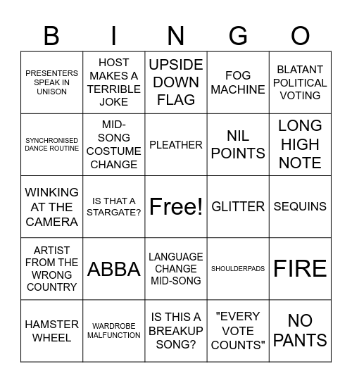 Perfidy Eurovision Bingo Card