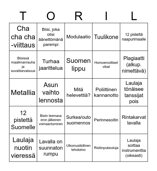 Oikea Euroviisubingo Card