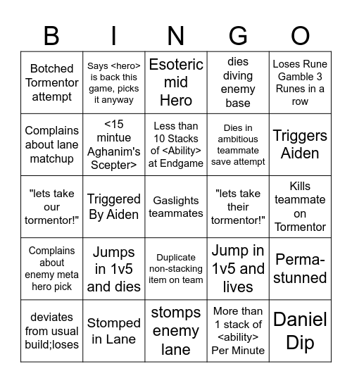 Daniel Dota! Bingo Card
