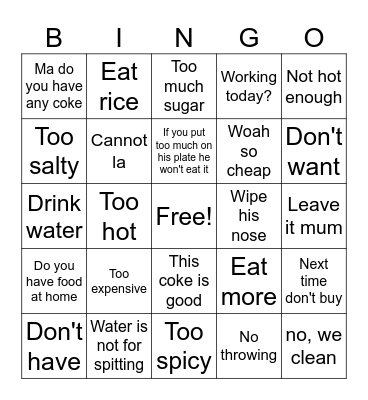 Family dinner bingo Card