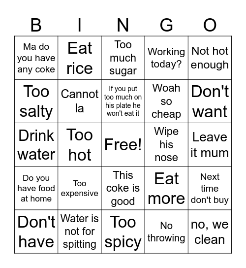 Family dinner bingo Card