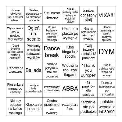 Eurowizja 2024 Bingo Card