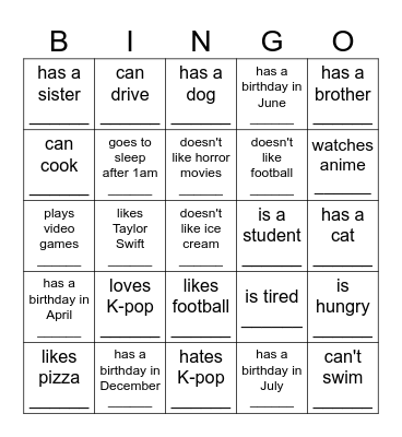 Find someone who... Bingo Card