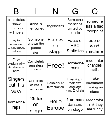 ESC 2024 Bingo Card