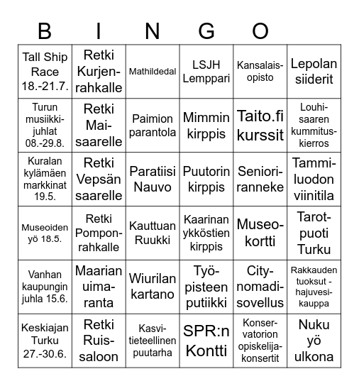 Turun TOIMINTA-BINGO 2024 Bingo Card