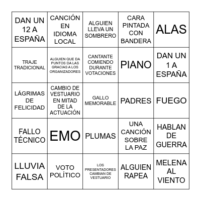 EUROVISION BINGO 2024 Bingo Card