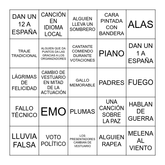 EUROVISION BINGO 2024 Bingo Card