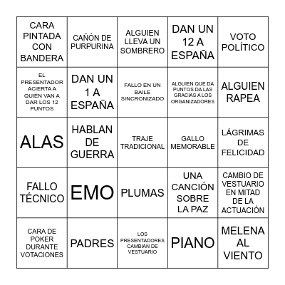 EUROVISION BINGO 2024 V2 Bingo Card