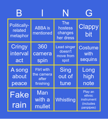 Eurovision 2024 Bingo Card