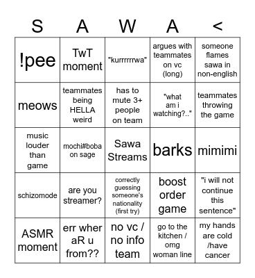 TWITCH.TV/SAWA VALORANT BINGO Card