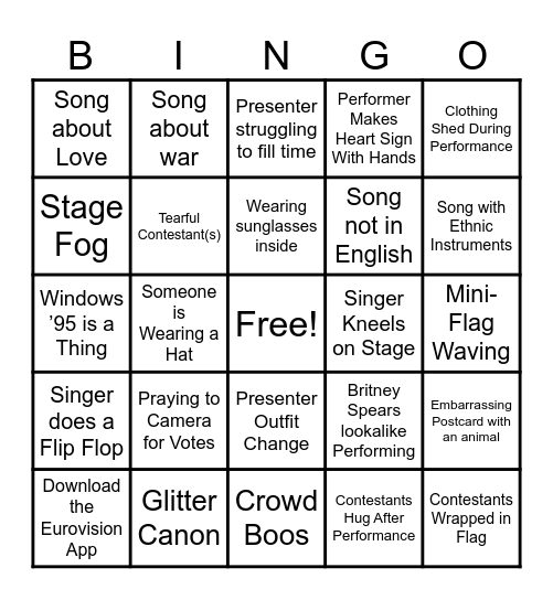 Eurovision 2024 Bingo Card