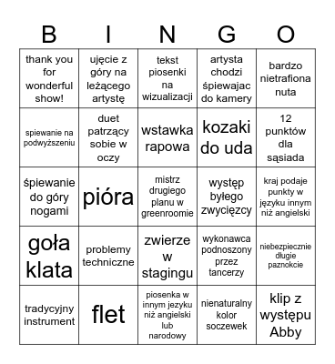 Eurovision 2024 Bingo Card