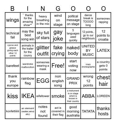 ESC 2024 BINGO Card