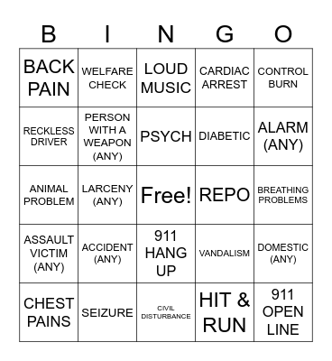 CALL TYPE BINGO Card