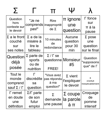 Info théorique Bingo Card