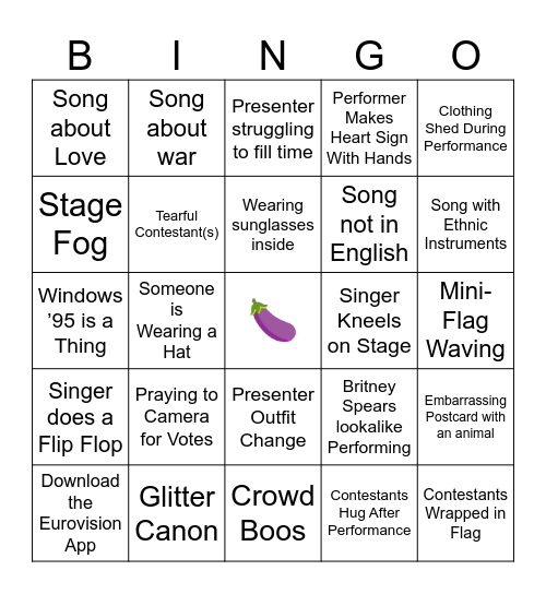 Eurovision 2024 Bingo Card