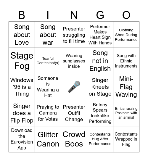 Eurovision 2024 Bingo Card